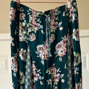 Flowy floral on teal wide leg pants, never worn!